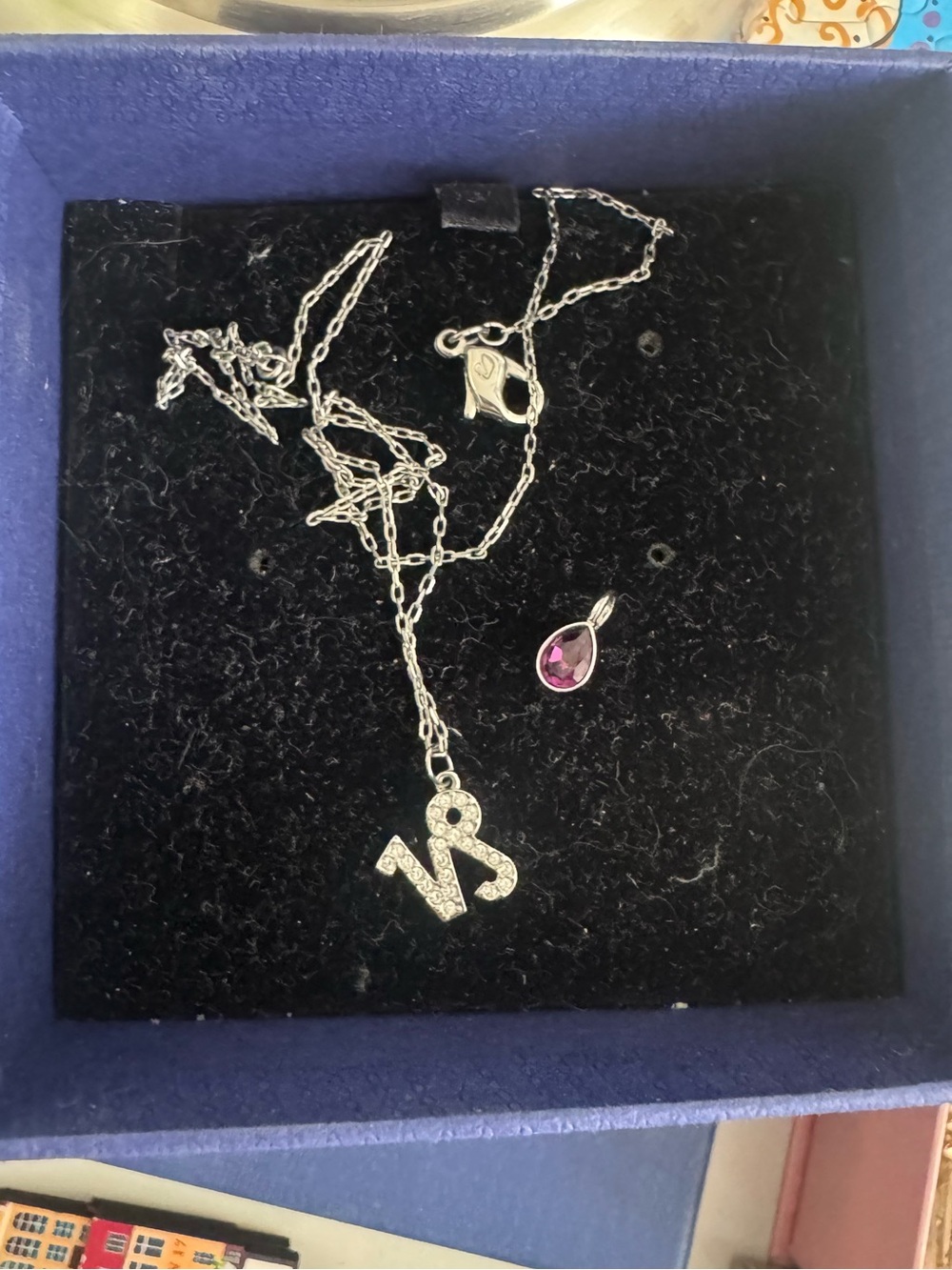 Swarovski carpricorn Zodiac Pendant Necklace with Purple Teardrop Charm